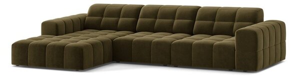 Khaki sametová rohová pohovka (levý roh/s lenoškou) Chicago – Cosmopolitan Design