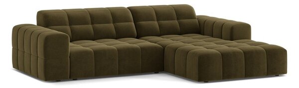Khaki sametová rohová pohovka (pravý roh/s lenoškou) Chicago – Cosmopolitan Design
