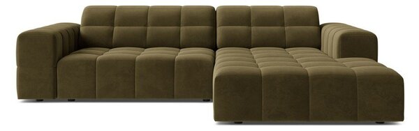 Khaki sametová rohová pohovka (pravý roh/s lenoškou) Chicago – Cosmopolitan Design