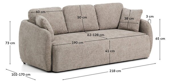 Taupe žinylková rozkládací pohovka 218 cm Laira – Kave Home