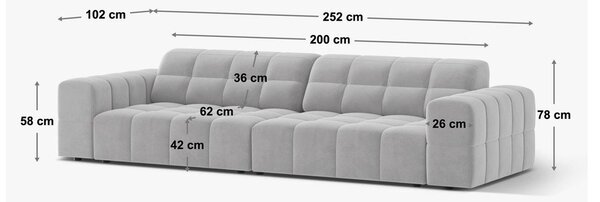 Světle šedá sametová pohovka 252 cm Chicago – Cosmopolitan Design
