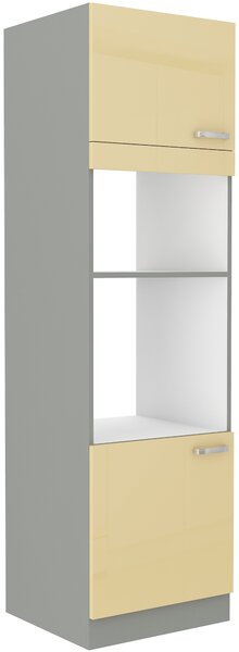 STOLARz 60 cm skříňka vysoká 2D na mikrovlnnou a pečící vestavnou troubu Barevné provedení: Karmen - Šedá / Krémový lesk