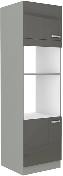 STOLARz 60 cm skříňka vysoká 2D na mikrovlnnou a pečící vestavnou troubu Barevné provedení: Grey - Šedá / Šedý lesk