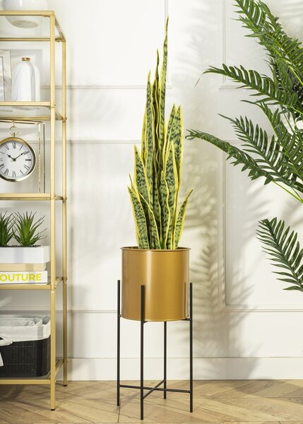 KOVOVÝ KVĚTINÁČ SE STOJÁNEM GLAMOUR 55X24 CM ZLATÁ/ČERNÁ