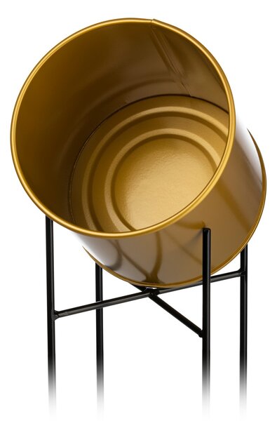 KOVOVÝ KVĚTINÁČ SE STOJÁNEM GLAMOUR 55X24 CM ZLATÁ/ČERNÁ