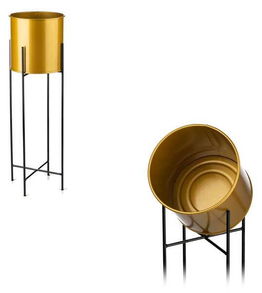 KOVOVÝ KVĚTINÁČ SE STOJÁNEM GLAMOUR 75X24 CM ZLATÁ/ČERNÁ