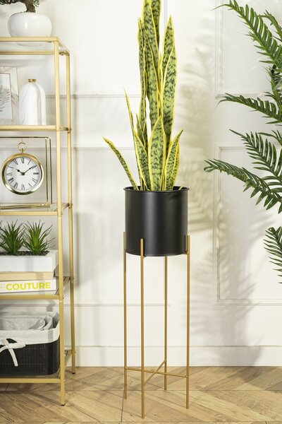 KOVOVÝ KVĚTINÁČ SE STOJÁNEM GLAMOUR 75X24 CM ČERNÁ/ZLATÁ