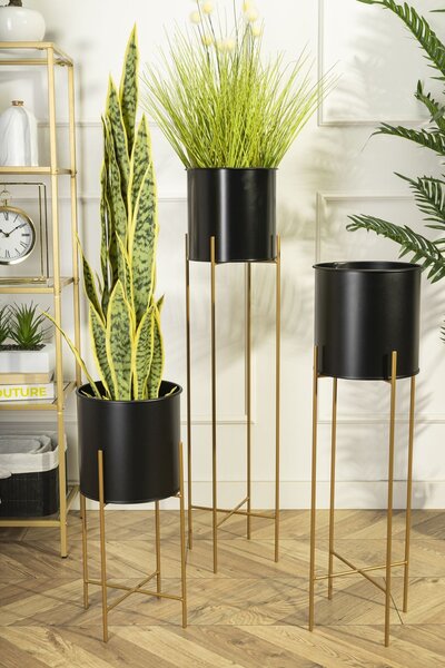 KOVOVÝ KVĚTINÁČ SE STOJÁNEM GLAMOUR 75X24 CM ČERNÁ/ZLATÁ