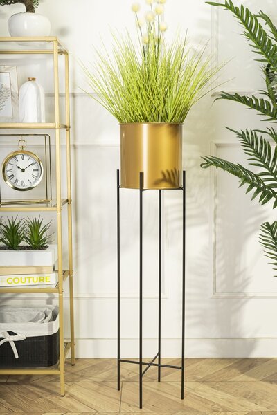 KOVOVÝ KVĚTINÁČ SE STOJÁNEM GLAMOUR 95X24 CM ZLATÁ/ČERNÁ