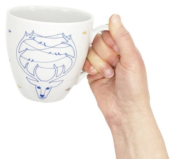 Porcelánový hrnek Ateliér Dorda Pán lesa, bílý, český porcelán, autorská ilustrace, 670 ml