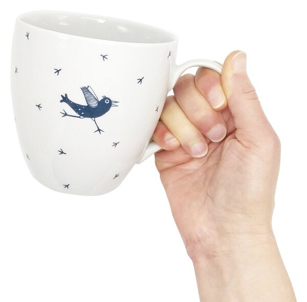 Porcelánový hrnek Ateliér Dorda Běžící ptáček, bílý, český design, motiv ptáčka, 670 ml