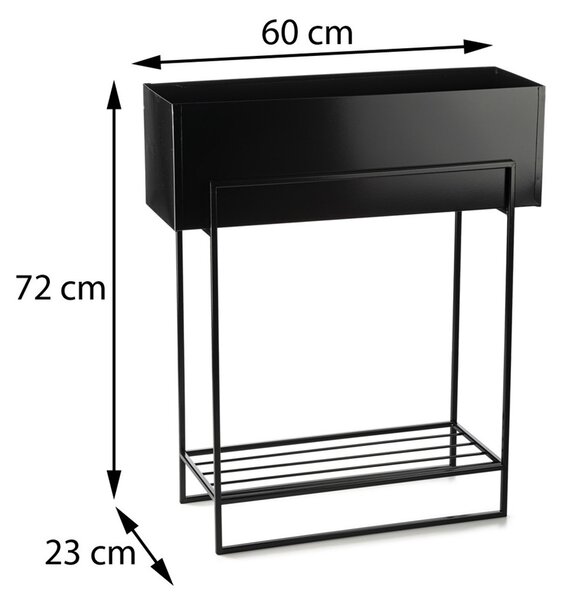 KOVOVÝ KVĚTINÁČ SE STOJÁNEM RECT 72X23X60 CM ČERNÁ