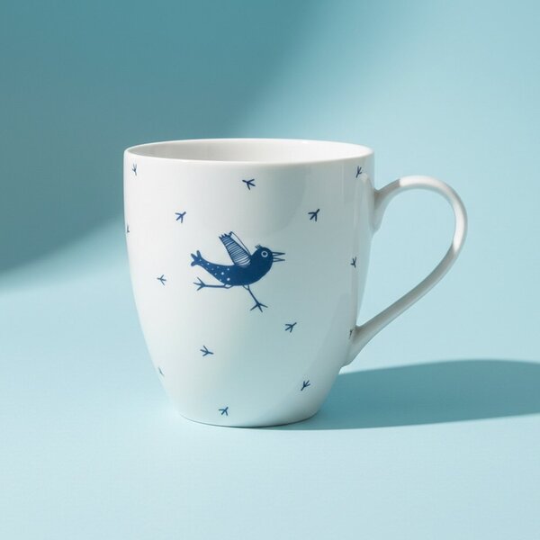 Porcelánový hrnek Ateliér Dorda Běžící ptáček, bílý, český design, motiv ptáčka, 670 ml