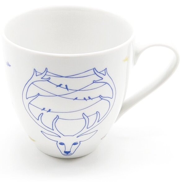 Porcelánový hrnek Ateliér Dorda Pán lesa, bílý, český porcelán, autorská ilustrace, 670 ml
