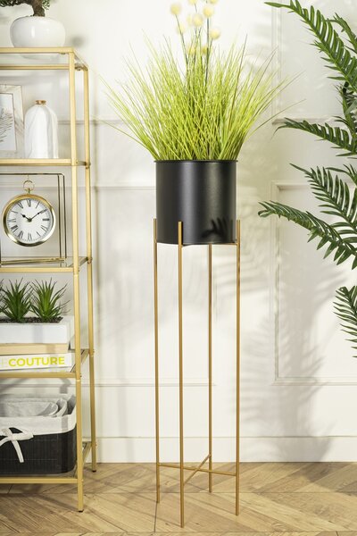 KOVOVÝ KVĚTINÁČ SE STOJÁNEM GLAMOUR 95X24 CM ČERNÁ/ZLATÁ