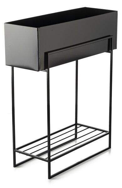 KOVOVÝ KVĚTINÁČ SE STOJÁNEM RECT 72X23X60 CM ČERNÁ