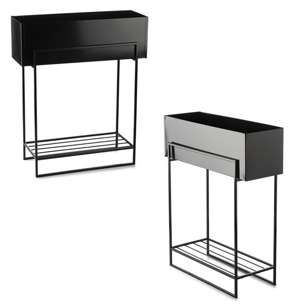 KOVOVÝ KVĚTINÁČ SE STOJÁNEM RECT 72X23X60 CM ČERNÁ