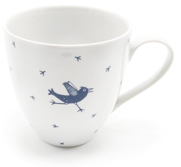 Porcelánový hrnek Ateliér Dorda Běžící ptáček, bílý, český design, motiv ptáčka, 670 ml