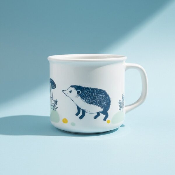 Porcelánový hrnek Ateliér Dorda Ježci na houbách, bílý, český autorský motiv, 250 ml