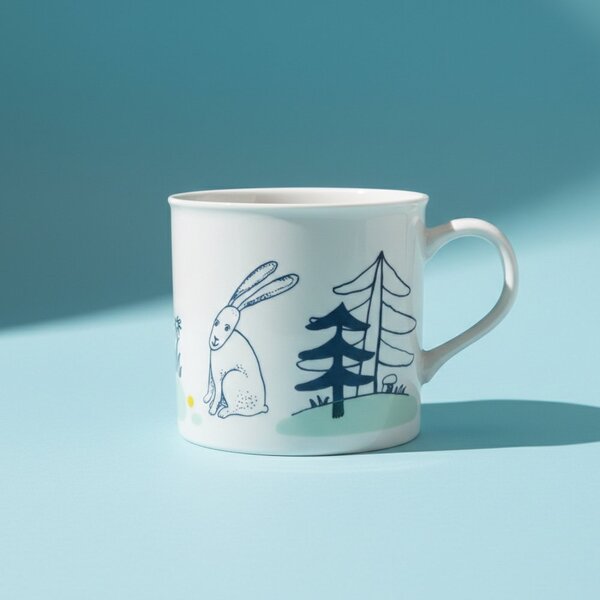 Porcelánový hrnek Ateliér Dorda Zajíček na paloučku, bílý, český design, pohádkový motiv, 250 ml