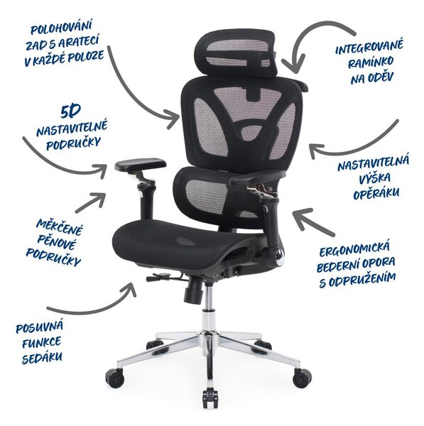 Kancelářská ergonomická židle PORTE — síťovina, černá