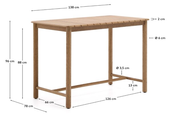 Kave Home Dřevěný zahradní barový stůl Sori 138 x 78 cm