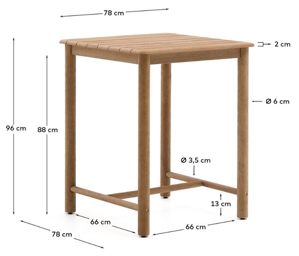 Kave Home Dřevěný zahradní barový stůl Sori 78 x 78 cm
