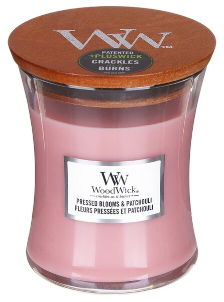 WoodWick Střední vonná svíčka Woodwick, Pressend Blooms & Patchouli