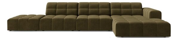 Khaki sametová rohová pohovka (pravý roh/s lenoškou) Chicago – Cosmopolitan Design