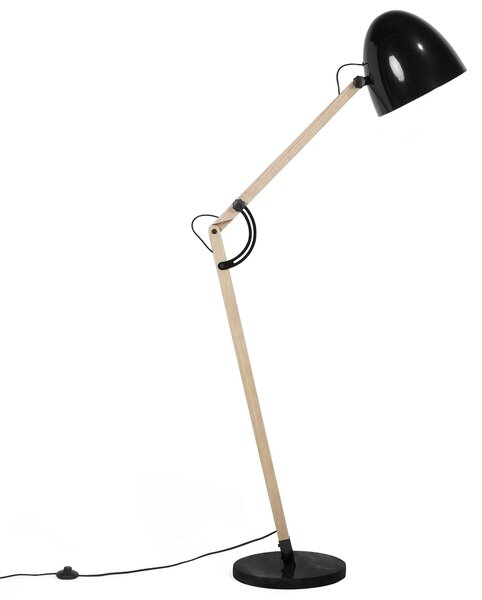 Stojací lampa HETTON Nastavitelná Dubové dřevo Černá