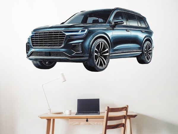 Auto modré SUV textilní přelepitelná samolepka na zeď arch 47 x 24 cm
