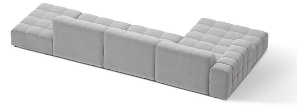 Světle šedá sametová rohová pohovka (levý roh/s lenoškou) Chicago – Cosmopolitan Design