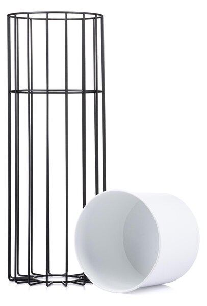 KOVOVÝ KVĚTINÁČ SE STOJÁNEM GLAM 55X20 CM BÍLÁ/ČERNÁ