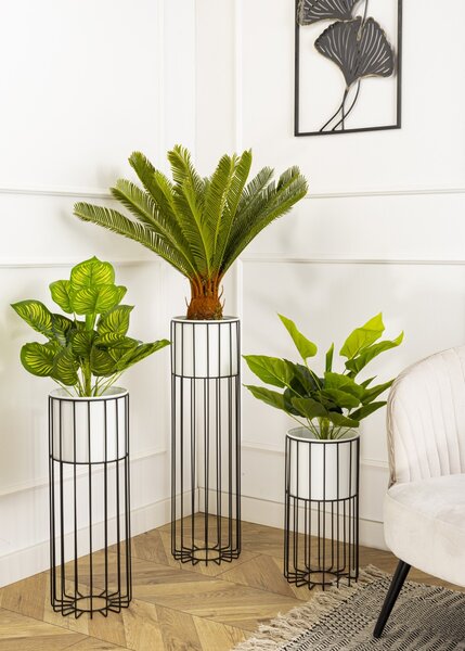 KOVOVÝ KVĚTINÁČ SE STOJÁNEM GLAM 70X20 CM BÍLÁ/ČERNÁ