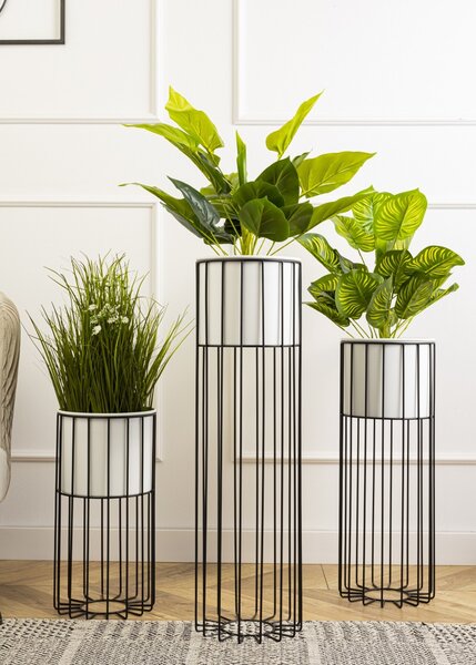 KOVOVÝ KVĚTINÁČ SE STOJÁNEM GLAM 55X20 CM BÍLÁ/ČERNÁ