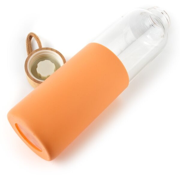 Skleněná láhev Hollie Orange 600 ml bambusové víko
