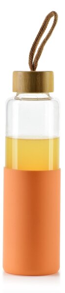 Skleněná láhev Hollie Orange 600 ml bambusové víko