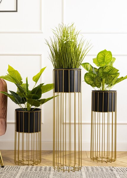 KOVOVÝ KVĚTINÁČ SE STOJÁNEM GLAM 70X20 CM ČERNÁ/ZLATÁ