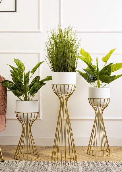 KOVOVÝ KVĚTINÁČ SE STOJÁNEM GLAM 56X20 CM BÍLÁ/ZLATÁ