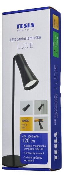 TESLA lighting Tesla - stolní LED lampička magnetická, LUCIE, 120lm, 3000K, USB-C, černá
