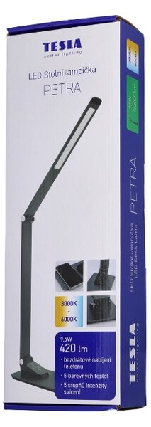 TESLA lighting Tesla - stolní LED lampička, PETRA, CCT 3000-6000K, 5K 420lm, w-charger, stříbrná