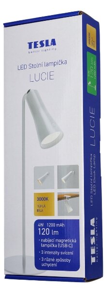 TESLA lighting Tesla - stolní LED lampička magnetická, LUCIE, 120lm, 3000K, USB-C, bílá