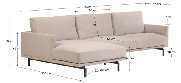 Béžová žinylková rohová pohovka (levý roh/s lenoškou) Galene – Kave Home