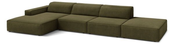 Khaki sametová modulární rohová pohovka (levý roh/s lenoškou) Jodie – Micadoni