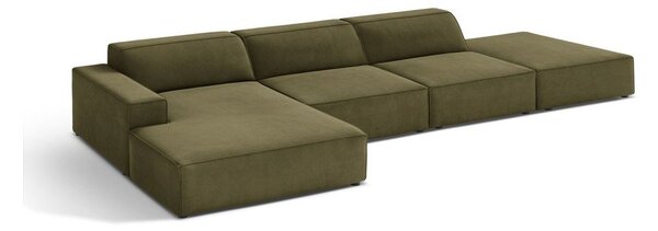 Khaki sametová modulární rohová pohovka (levý roh/s lenoškou) Jodie – Micadoni