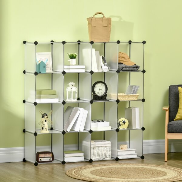Modulární policový bezšroubový systém s 16 samostatnými regály, mléčný 850-176