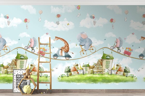 Dětská vliesová obrazová tapeta na zeď, modrá, zvířátka, CW6039-1, Cute Walls, Decoprint
