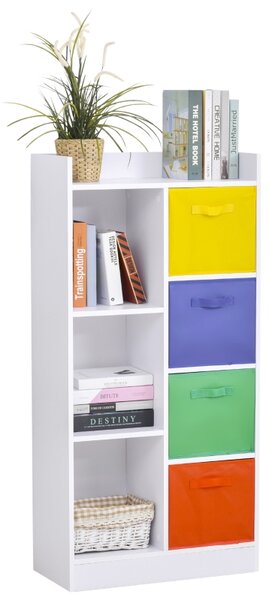 HOMCOM Skříň / knihovna bílá s barevnými látkovými boxy 62,5 x 30 x 128 cm