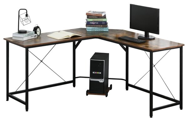 HOMCOM Rohový kancelářský / domácí PC stůl ve tvaru L v dekoru dřeva černá/hnědá 150 x 150 x 75 cm