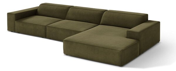 Khaki sametová modulární rohová pohovka (pravý roh/s lenoškou) Jodie – Micadoni